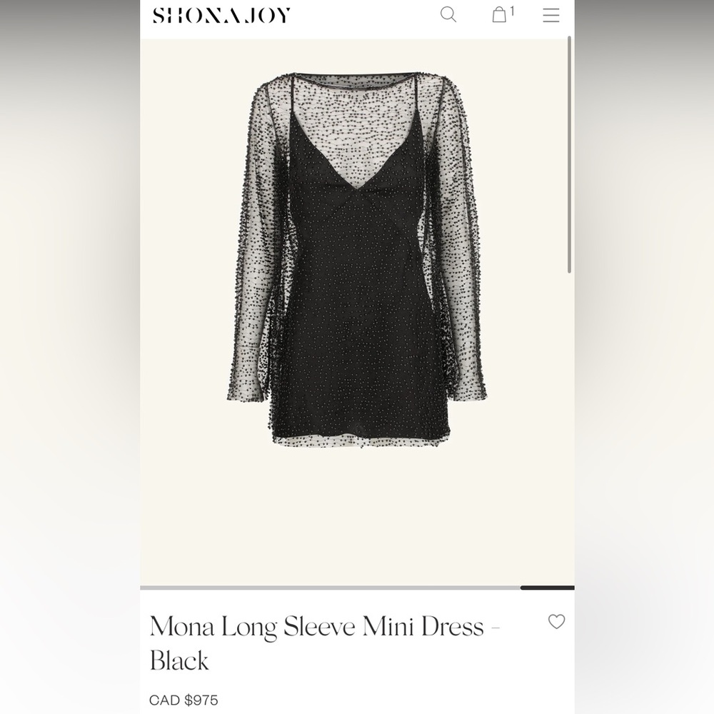 NWT Shona Joy Mona Long Sleeve Mini Dress in Black
